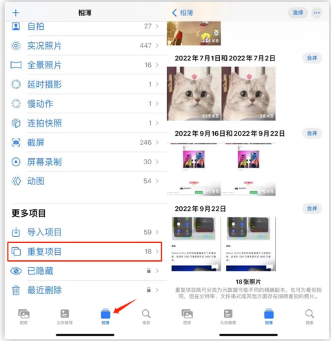皂市镇苹果手机维修分享iOS 16 中相册重复项目功能使用方法 