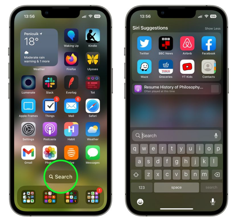 皂市镇苹果手机维修分享升级到 iOS 16 后，如何删除主屏幕上的搜索按钮 