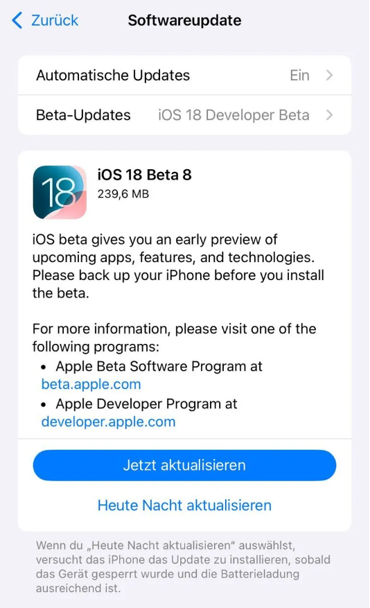 皂市镇苹果手机维修分享苹果 iOS / iPadOS 18 开发者预览版 Beta 8 发布 