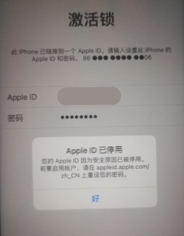 皂市镇苹果手机维修分享iPhone 12 出现提示“Apple ID 已停用”怎么办 